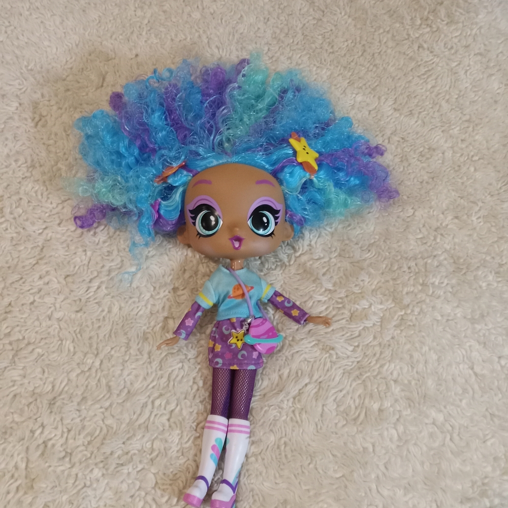 Colorful Curly Hair Doll with Blue and Purple Outfit - Picture 1 of 11